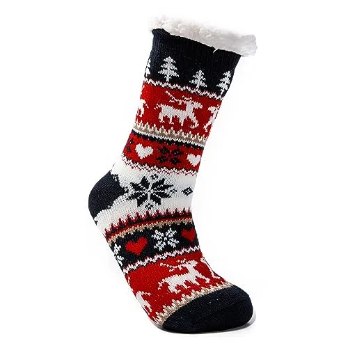 JOMIX Calze Antiscivolo Donna Felpate Lunghe Imbottite Calzettoni Natalizi Invernali Calzettoni Termici Pile Calde Calze Termiche Donna da Casa X011 (Nero, 36_42)