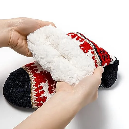 JOMIX Calze Antiscivolo Donna Felpate Lunghe Imbottite Calzettoni Natalizi Invernali Calzettoni Termici Pile Calde Calze Termiche Donna da Casa X011 (Nero, 36_42)