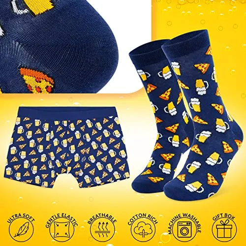 CityComfort Calzini Uomo Divertenti e Boxer Uomo Cofanetto Regalo Calze Divertenti Uomo Birra Pizza Gaming e Boxer Simpatici Uomo S-3XL Regalo Zio Amico Festa del papà Natale Befana (Navy Pizza, L)
