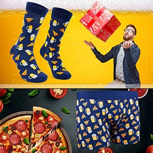 CityComfort Calzini Uomo Divertenti e Boxer Uomo Cofanetto Regalo Calze Divertenti Uomo Birra Pizza Gaming e Boxer Simpatici Uomo S-3XL Regalo Zio Amico Festa del papà Natale Befana (Navy Pizza, L)