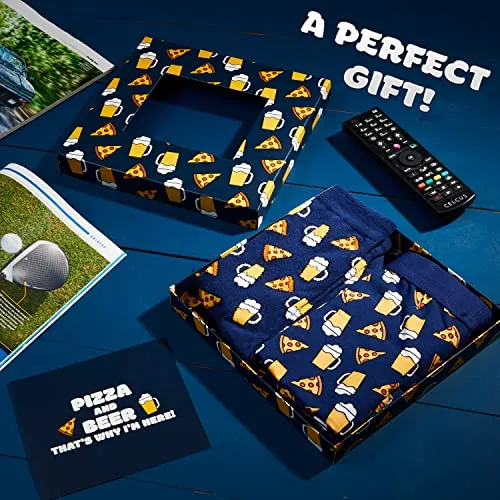 CityComfort Calzini Uomo Divertenti e Boxer Uomo Cofanetto Regalo Calze Divertenti Uomo Birra Pizza Gaming e Boxer Simpatici Uomo S-3XL Regalo Zio Amico Festa del papà Natale Befana (Navy Pizza, L)