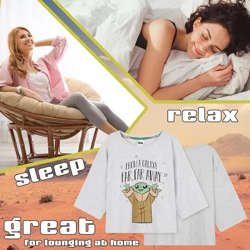 Disney Pigiama Donna - Pigiama Donna Cotone Lungo a Manica Corta S-XL Pigiami Due Pezzi - Regali Donna (Verde Baby Yoda, L)