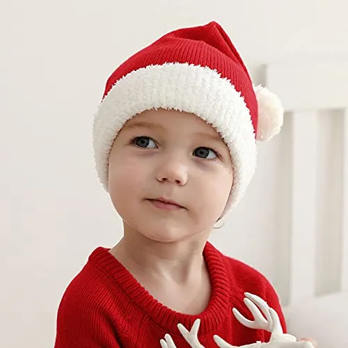 KONVINIT Cappello Babbo Natale Bambino Cappello Rosso Natale Bambina ragazzino cappello natale maglia cappello babbo natale bebe