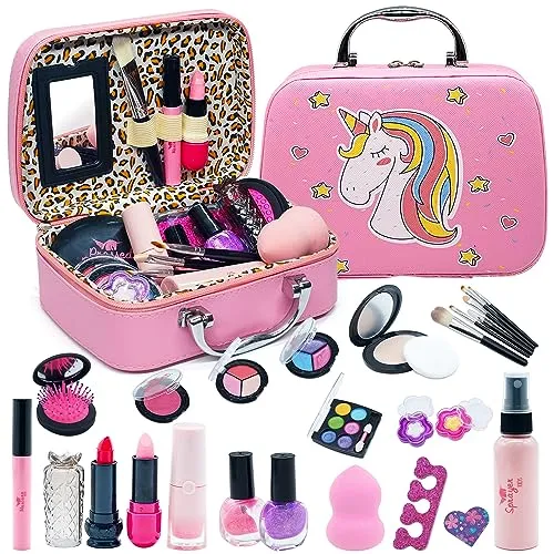 Unicorno Trucchi Bambina Set - 27 pezzi Trousse Trucchi Bambina Anallergici,Lavabile Set Di Trucchi Per Bambini,Valigetta Trucco Bambina,Giochi Bambina Natale Compleanno Regalo 3 4 5 6 7 8 9 10 Anni