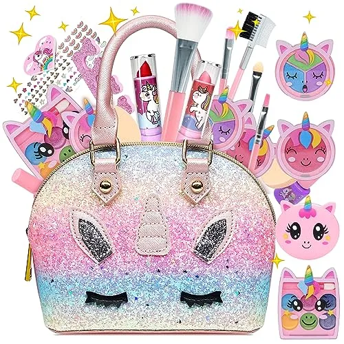 Unicorno Trucchi Bambina Set - 22 pezzi Trousse Trucchi Bambina Anallergici,Lavabile Set Di Trucchi Per Bambini,Valigetta Trucco Bambina,Giochi Bambina Natale Compleanno Regalo 3 4 5 6 7 8 9 10 Anni
