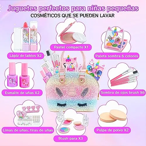 Unicorno Trucchi Bambina Set - 22 pezzi Trousse Trucchi Bambina Anallergici,Lavabile Set Di Trucchi Per Bambini,Valigetta Trucco Bambina,Giochi Bambina Natale Compleanno Regalo 3 4 5 6 7 8 9 10 Anni