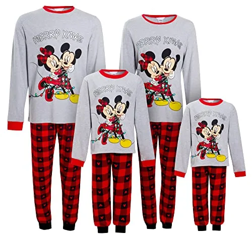 Disney Pigiama natalizio coordinato con Topolino e Minnie, per adulti e bambini, da donna., M