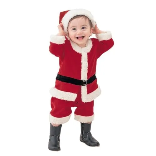 Hifot Vestito Babbo Natale Bambino Bambina,il Mio Primo Natale Neonato Giacca + Pantaloni + Cappello + Cintura Costume Babbo Natale Bambino Regalo Natale