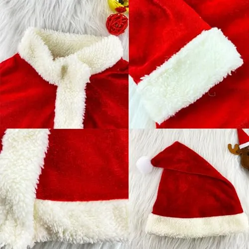 Hifot Vestito Babbo Natale Bambino Bambina,il Mio Primo Natale Neonato Giacca + Pantaloni + Cappello + Cintura Costume Babbo Natale Bambino Regalo Natale