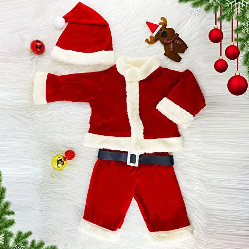 Hifot Vestito Babbo Natale Bambino Bambina,il Mio Primo Natale Neonato Giacca + Pantaloni + Cappello + Cintura Costume Babbo Natale Bambino Regalo Natale