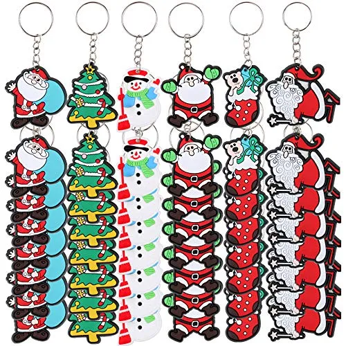 FLOFIA 48pz Portachiavi Natale Natalizio Giocattoli Portachiavi in PVC per Donna Uomo Bambini Portachiavi Regalo Ciondolo Ricordo per Bomboniere Festa Natale (6 Modelli)
