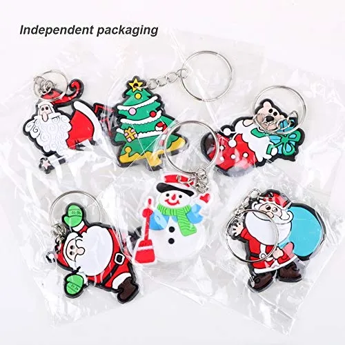 FLOFIA 48pz Portachiavi Natale Natalizio Giocattoli Portachiavi in PVC per Donna Uomo Bambini Portachiavi Regalo Ciondolo Ricordo per Bomboniere Festa Natale (6 Modelli)