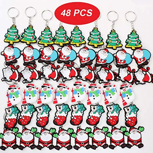 FLOFIA 48pz Portachiavi Natale Natalizio Giocattoli Portachiavi in PVC per Donna Uomo Bambini Portachiavi Regalo Ciondolo Ricordo per Bomboniere Festa Natale (6 Modelli)