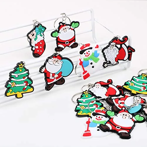 FLOFIA 48pz Portachiavi Natale Natalizio Giocattoli Portachiavi in PVC per Donna Uomo Bambini Portachiavi Regalo Ciondolo Ricordo per Bomboniere Festa Natale (6 Modelli)