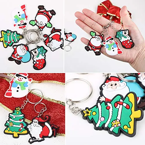 FLOFIA 48pz Portachiavi Natale Natalizio Giocattoli Portachiavi in PVC per Donna Uomo Bambini Portachiavi Regalo Ciondolo Ricordo per Bomboniere Festa Natale (6 Modelli)