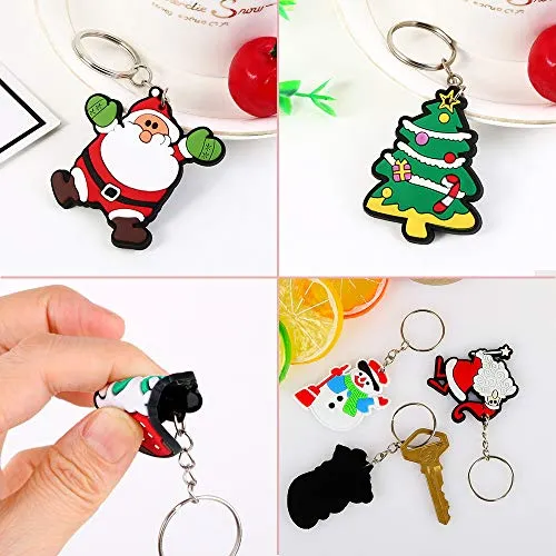 FLOFIA 48pz Portachiavi Natale Natalizio Giocattoli Portachiavi in PVC per Donna Uomo Bambini Portachiavi Regalo Ciondolo Ricordo per Bomboniere Festa Natale (6 Modelli)