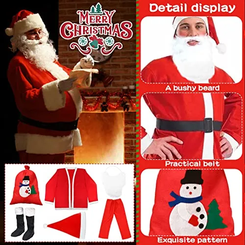 LPAOIS 7 Pezzi Costume da Babbo Natale Abito da Santa Claus in Rosso Deluxe Costume Babbo Natale Uomo Adulto Costume di Natale, Set per Costume di Babbo Natale o San Nicola per Natale,Festa a Tema