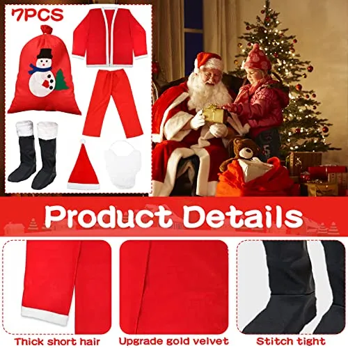 LPAOIS 7 Pezzi Costume da Babbo Natale Abito da Santa Claus in Rosso Deluxe Costume Babbo Natale Uomo Adulto Costume di Natale, Set per Costume di Babbo Natale o San Nicola per Natale,Festa a Tema