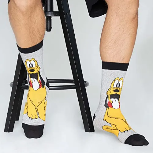 Disney Calzini Uomo - Calze Uomo Topolino Baby Yoda Pacco da 5 Calzini Uomo Divertenti 39-45 Mickey Bobba Feet Star Wars Gadget Calzini Uomo Confezione Regalo (Multi Goofy)