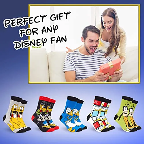 Disney Calzini Uomo - Calze Uomo Topolino Baby Yoda Pacco da 5 Calzini Uomo Divertenti 39-45 Mickey Bobba Feet Star Wars Gadget Calzini Uomo Confezione Regalo (Multi Goofy)