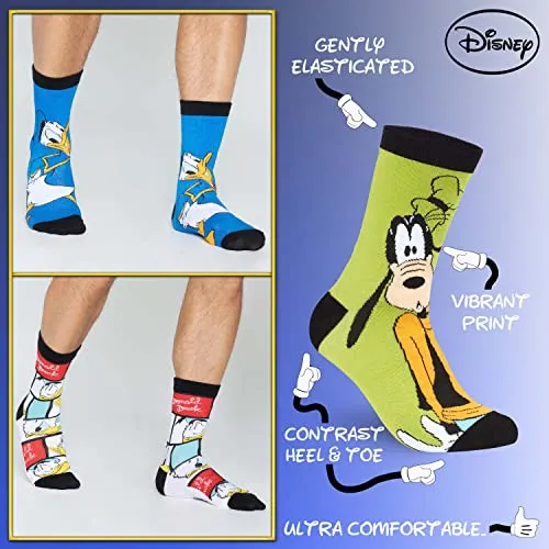 Disney Calzini Uomo - Calze Uomo Topolino Baby Yoda Pacco da 5 Calzini Uomo Divertenti 39-45 Mickey Bobba Feet Star Wars Gadget Calzini Uomo Confezione Regalo (Multi Goofy)