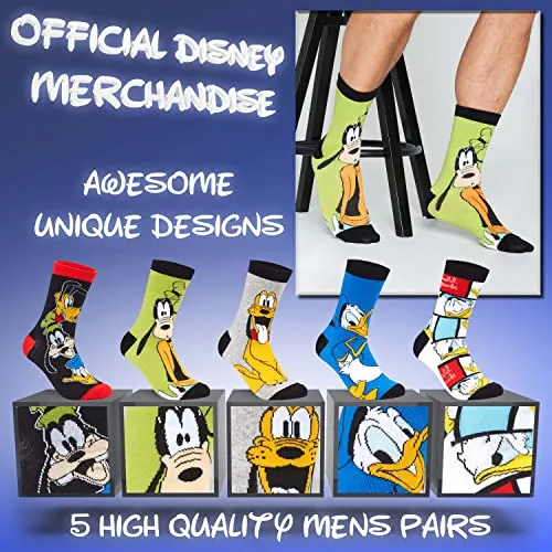 Disney Calzini Uomo - Calze Uomo Topolino Baby Yoda Pacco da 5 Calzini Uomo Divertenti 39-45 Mickey Bobba Feet Star Wars Gadget Calzini Uomo Confezione Regalo (Multi Goofy)