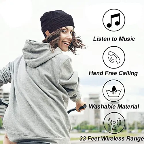 Cappello Bluetooth, Idee Regalo Natale Berretto Invernali Uomo Donna - Berretto Bluetooth 5.0 Musica Cappello Migliori Regali Natale con Cuffie Stereo e Microfono Viva Voce,Ultra Morbidi Lavabili