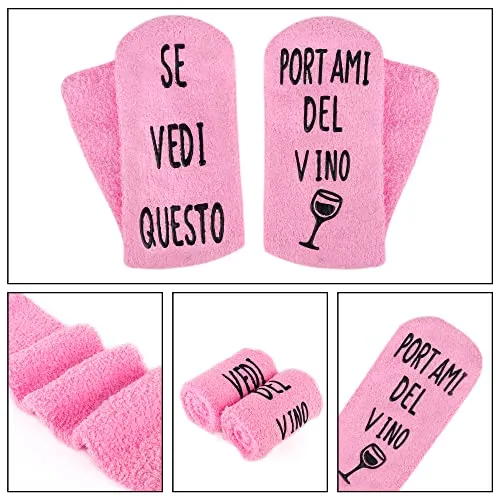 Merclix Calze Vino Donna Divertenti Invernali per Casa con Calda Imbottitura, Suola Antiscivolo Regalo, Mamma, Migliore Amica, per Compleanno, Natale, San Valentino