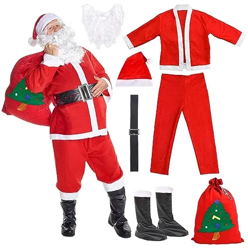Costume babbo natale,Vestito babbo natale uomo, Pantaloni con fascia elastica, Costume universale da Babbo Natale taglie forti, Set festa di Natale, Cosplay