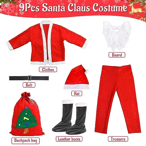 Costume babbo natale,Vestito babbo natale uomo, Pantaloni con fascia elastica, Costume universale da Babbo Natale taglie forti, Set festa di Natale, Cosplay
