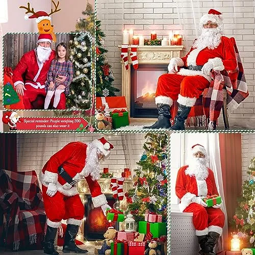 Costume babbo natale,Vestito babbo natale uomo, Pantaloni con fascia elastica, Costume universale da Babbo Natale taglie forti, Set festa di Natale, Cosplay