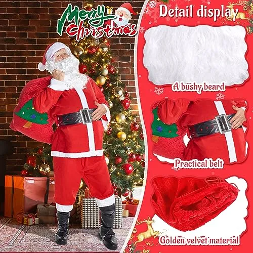 Costume babbo natale,Vestito babbo natale uomo, Pantaloni con fascia elastica, Costume universale da Babbo Natale taglie forti, Set festa di Natale, Cosplay