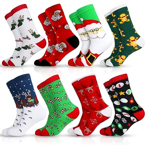 MOYKSRR 8 Paia Calzini Natale, Calze Natale Cotone, Cotone Caldi Calze, Natale Calzini Cotone Unisex, Calzini Divertenti Regali Natale Compleanno per Mamma Moglie Amica, Taglia 36-43