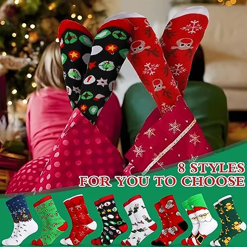 MOYKSRR 8 Paia Calzini Natale, Calze Natale Cotone, Cotone Caldi Calze, Natale Calzini Cotone Unisex, Calzini Divertenti Regali Natale Compleanno per Mamma Moglie Amica, Taglia 36-43