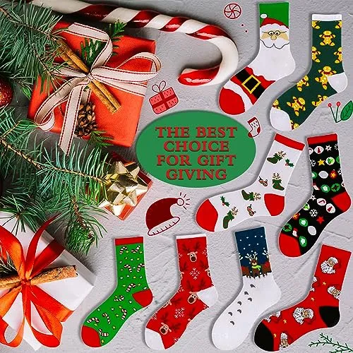 MOYKSRR 8 Paia Calzini Natale, Calze Natale Cotone, Cotone Caldi Calze, Natale Calzini Cotone Unisex, Calzini Divertenti Regali Natale Compleanno per Mamma Moglie Amica, Taglia 36-43