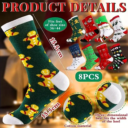 MOYKSRR 8 Paia Calzini Natale, Calze Natale Cotone, Cotone Caldi Calze, Natale Calzini Cotone Unisex, Calzini Divertenti Regali Natale Compleanno per Mamma Moglie Amica, Taglia 36-43