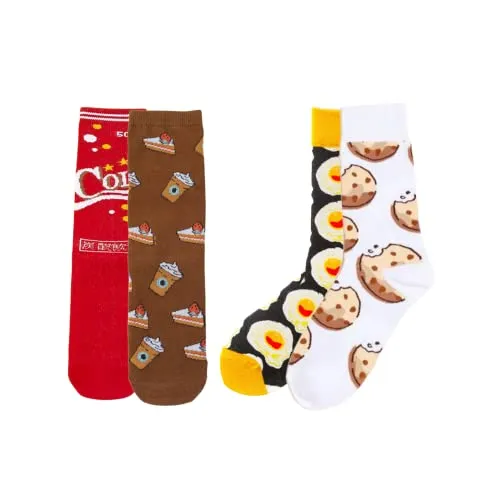 JAMILA Calze Donna Divertenti e Originali in Cotone, Calzini Simpatici in Varie Fantasie Tg Unica EU 36-42 (4 Pack-Pranzo)