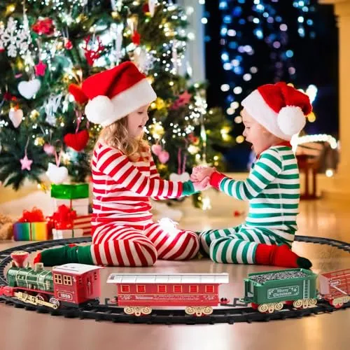 DONGQI Trenino Natalizio,Treno elettrico di Natale,Trenino Natale con Luci e Suoni per Natale Decorazioni, Trenino Natalizio Regalo per Bambini natalizio