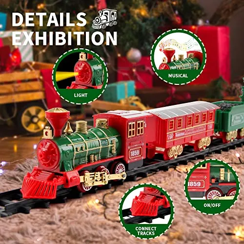 DONGQI Trenino Natalizio,Treno elettrico di Natale,Trenino Natale con Luci e Suoni per Natale Decorazioni, Trenino Natalizio Regalo per Bambini natalizio