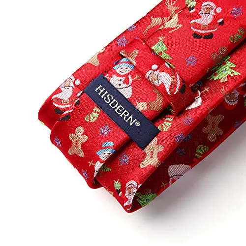 HISDERN Uomo Cravatta natalizia Tree Elk Snowman Babbo Natale Pattern Festa tessuta Cravatta e fazzoletto