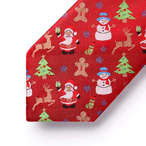 HISDERN Uomo Cravatta natalizia Tree Elk Snowman Babbo Natale Pattern Festa tessuta Cravatta e fazzoletto