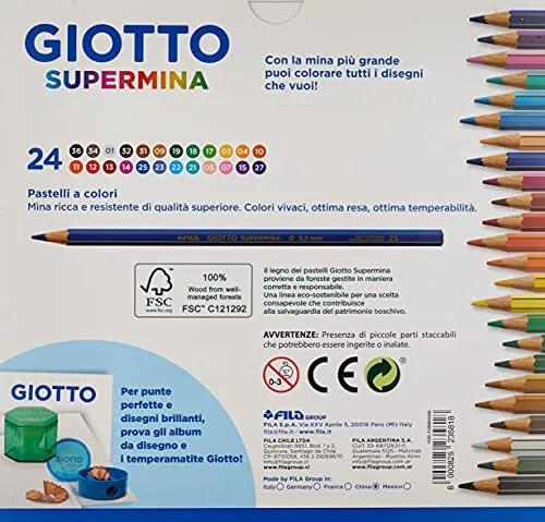GIOTTO Supermina - Astuccio da 24 Matite a Pastello Colorate, 3.8mm