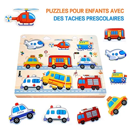 Purpledi 5 Pezzi Puzzle in Legno per i Bambini, Giochi Montessori Bambino, Educativo Giocattoli Regalo per 1 2 3 Anni, Animali Frutta Forme Lettere Numeri Traffico, Regalo Natale Ragazzi Ragazze