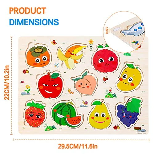 Purpledi 5 Pezzi Puzzle in Legno per i Bambini, Giochi Montessori Bambino, Educativo Giocattoli Regalo per 1 2 3 Anni, Animali Frutta Forme Lettere Numeri Traffico, Regalo Natale Ragazzi Ragazze