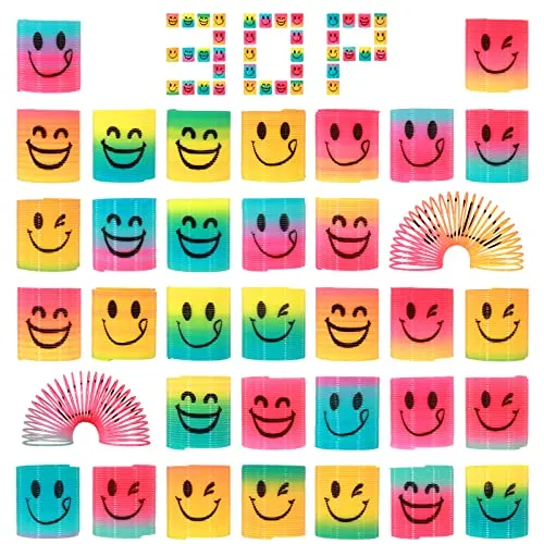 Annhao 30 Pezzi Molle per Bambini, Gadget Compleanno Bambini, Mini Smile Molla Giocattolo, Regalini Fine Festa Compleanno, Bambini Invitati Riempitivi