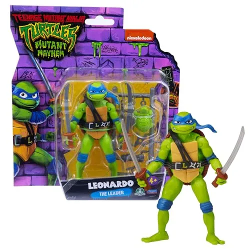 GIOCHI PREZIOSI - TARTARUGHE NINJA 2023 CAOS MUTANTE–LEONARDO IN VERSIONE ACTION FIGURE ARTICOLATA–DIMENSIONE 12CM–DETTAGLIATA E CON REALATIVA ARMA DA COMBATTIMENTO–PER BAMBINI A PARTIRE DAI 4 ANNI
