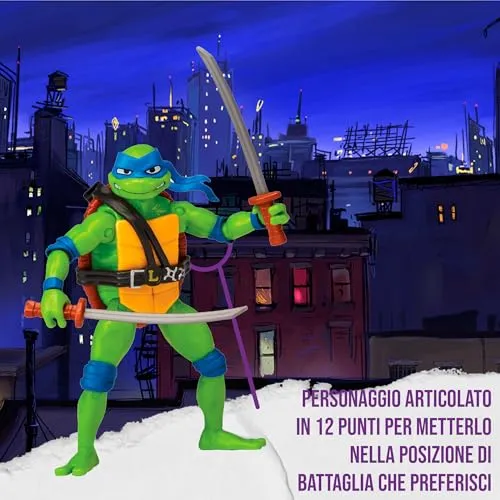 GIOCHI PREZIOSI - TARTARUGHE NINJA 2023 CAOS MUTANTE–LEONARDO IN VERSIONE ACTION FIGURE ARTICOLATA–DIMENSIONE 12CM–DETTAGLIATA E CON REALATIVA ARMA DA COMBATTIMENTO–PER BAMBINI A PARTIRE DAI 4 ANNI