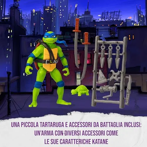 GIOCHI PREZIOSI - TARTARUGHE NINJA 2023 CAOS MUTANTE–LEONARDO IN VERSIONE ACTION FIGURE ARTICOLATA–DIMENSIONE 12CM–DETTAGLIATA E CON REALATIVA ARMA DA COMBATTIMENTO–PER BAMBINI A PARTIRE DAI 4 ANNI