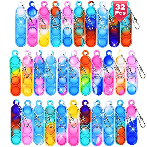 Ainiv 32PC Mini Pop Push It Fidget Toy Portachiavi,Colorato Silicone Spremere Pop Bubble Giocattoli Sensoriali Bulk,Poppet Bubble Giocattoli Antistress per Autismo Sollievo dallo Stress,Bambini Adulti