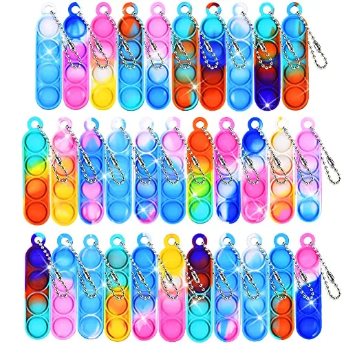 Ainiv 32PC Mini Pop Push It Fidget Toy Portachiavi,Colorato Silicone Spremere Pop Bubble Giocattoli Sensoriali Bulk,Poppet Bubble Giocattoli Antistress per Autismo Sollievo dallo Stress,Bambini Adulti